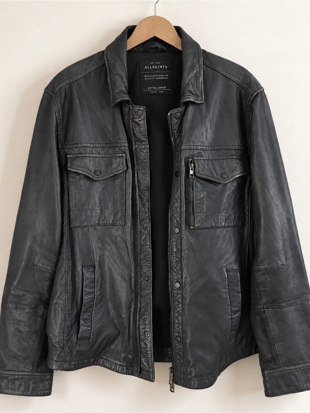 All Saints Black Leather Bomber Jacket